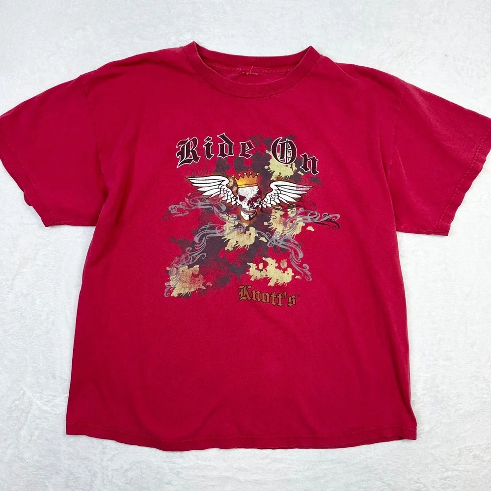 Knott's Berry Farm Shirt Adult Medium Red On Skull Graphic Theme Park Souvenir